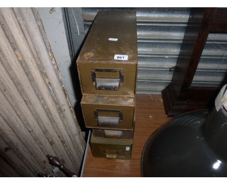 Four Vintage Small Metal Filing Cabinets each containing plane identifications notes from Royal Observer Corp. Bunker