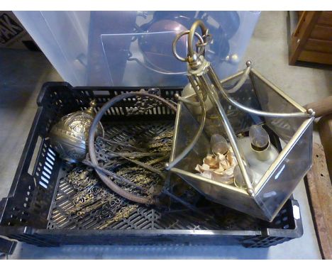 Ornate Gilt Metal & Iron Counter Balance together with Gilt Brass and Glass Lantern