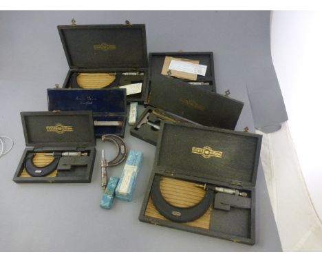 Six Cased Vintage Micrometers plus some Radius Gauges, etc