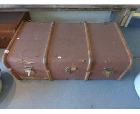 Canvas covered travel trunk with collectable items  