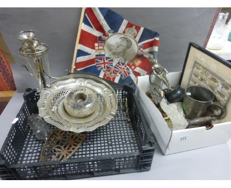 Mixed Lot comprising Knight Table Lighter, Framed Sheet Chipping Sodbury Stamps, Cased Meerschaum Pipe, Edward VIII Flag, Joh