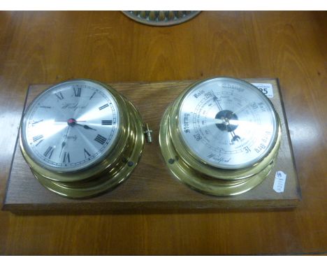 Woodford Ship's Style Clock and Barometer on Wooden Plinth