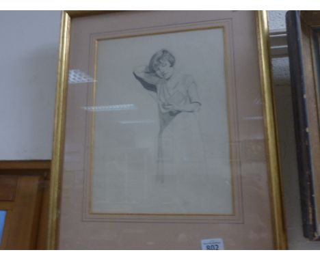 Mary Fairclough circa 1937 pencil portrait of a girl reading a book