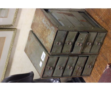 Vintage pair of ten metal drawers
