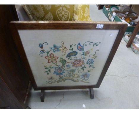 Oak Framed Firescreen with Needlework Panel
