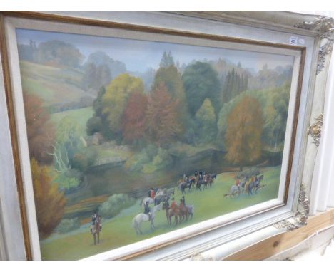 Framed Oil on Board of Hunting Party by Lake