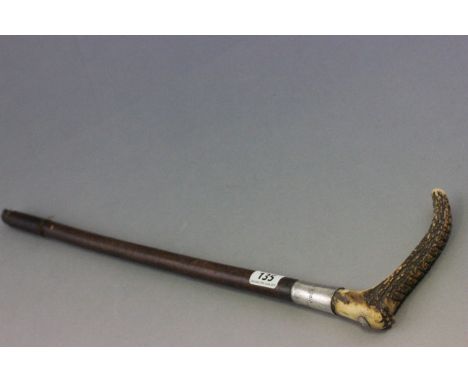Early 20th century Maxwell of London Hunting Crop with Antler Handle and Silver Hallmarked Band