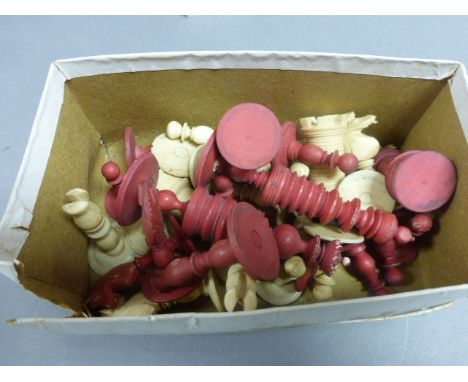 Bone White and Red Chess Set (some pieces a/f)