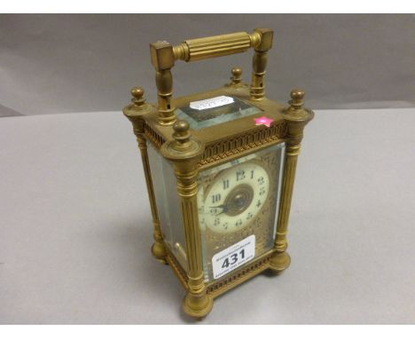 Early 20th century Gilt Brass Carriage Clock with Key