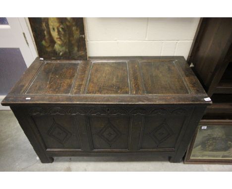 Antique Oak Coffer with Carved Panel Front