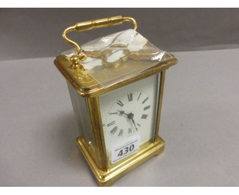 Brass Carriage Clock and Key marked to enamel dial ' France '