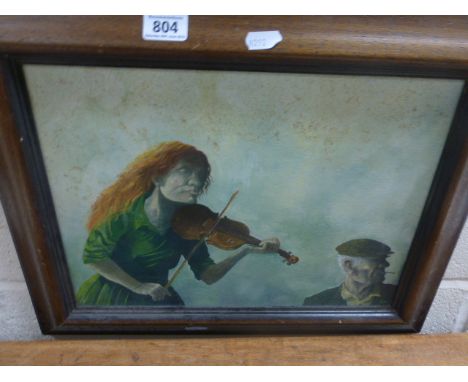 David Shanahan - Framed Oil on Panel Impressionist Portrait of Woman playing Violin and Man's head wearing a cap. signed Shan