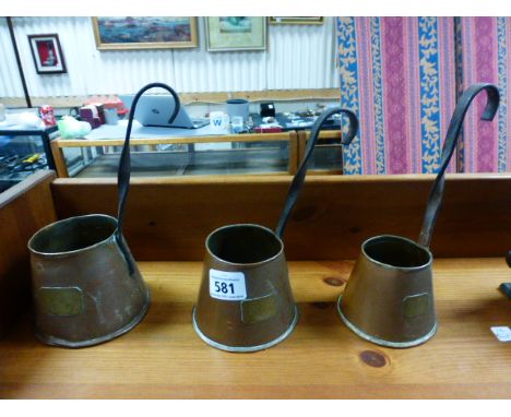 Set of three vintage copper measures