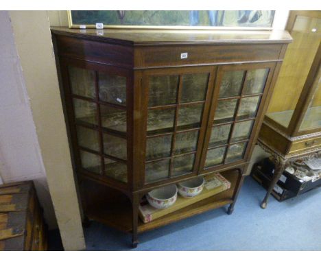 Edwardian Mahogany Inlaid Side Cabinet with Glazed Upper Section over Shelf Below