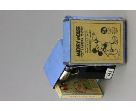 Vintage Boxed Mickey Mouse Toy Lantern Outfit with Slides including set of Three Little Pigs