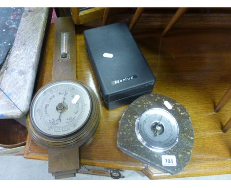 Cornish Serpentine Cased Barometer, Oak Cased Barometer and Marlux Cased Microscope