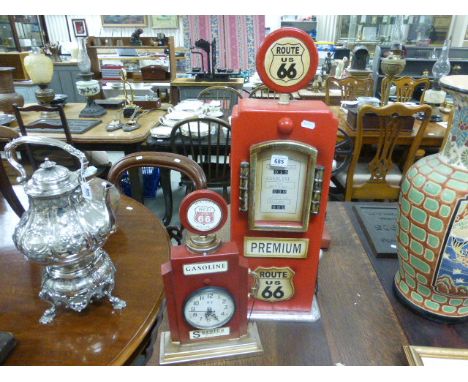 Route 66 Gasoline Pump Wooden Key Cabinet together with a similar Metal Mantle Clock