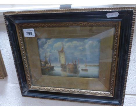 Hogarth framed oil on panel of Dutch fishing boats