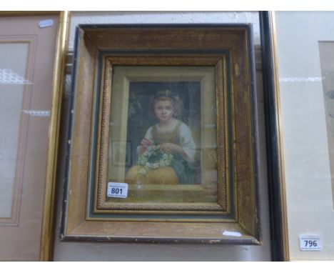 Oil on panel portrait of a Victorian girl holding a posy of flowers