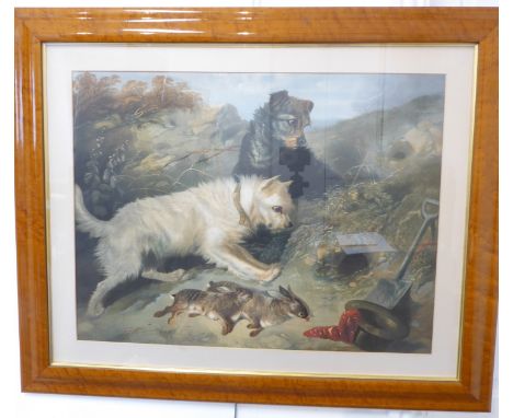 A large colour lithograph after George Armfield, glazed maple frame (image size 48.5 x 64cm)&nbsp;