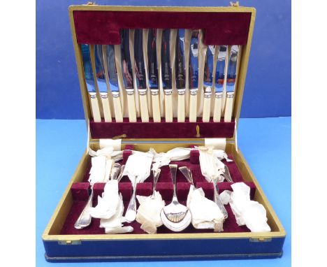 A six-place silver-plated cutlery and flatware service by Priestley &amp; Moore, Sheffield, still wrapped in original tissue 