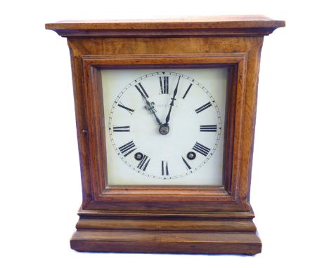 A late 19th century mahogany-cased eight-day mantle clock by Camerer, Kuss &amp; Co.,&nbsp;gilded movement striking on a gong