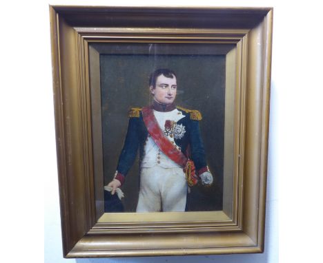 A well-executed&nbsp;19th century oil on canvas three-quarter-length portrait study of Napoleon, signed lower right, glazed g