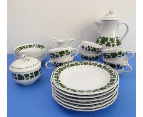 A Meissen porcelain part coffee service comprising large coffee pot and cover (24cm), lidded sucrier, cream jug, six cups, si