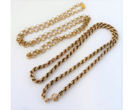A 9-carat rose-gold rope neck chain (49cm) and chain-link neck chain (60cm) (total weight approx. 19.7g)