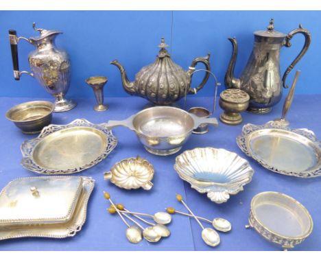 A selection of mostly late 19th century silver plate to include a hallmarked silver ashtray (approx. weight 36.4 g), a pewter