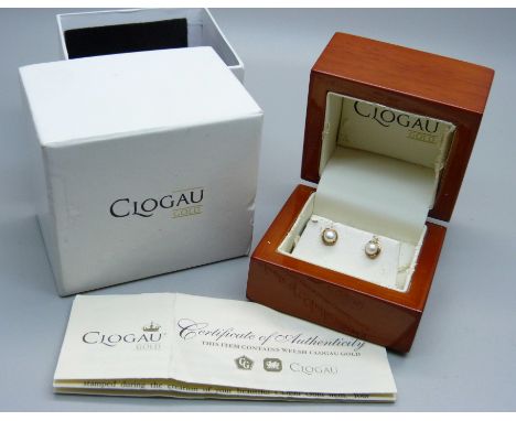 A pair of 9ct Clogau gold and pearl earrings, boxed, box a/f 