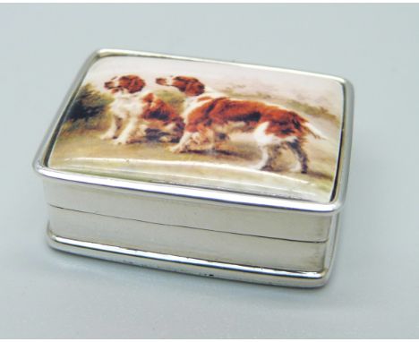 A silver and enamel pill box 