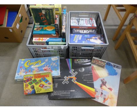 Two boxes of vintage and later board games, Mastermind, Sorry, The Clangers, etc. **PLEASE NOTE THIS LOT IS NOT ELIGIBLE FOR 