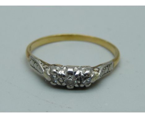 An 18ct gold and platinum set diamond ring, 1.7g, P 