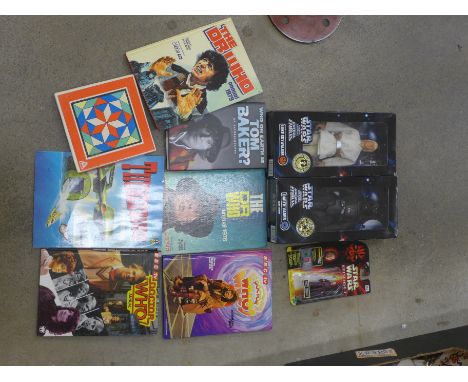 Star Wars Luke Skywalker, Dark Vader and Amidala figures, boxed, a wooden puzzle, three Doctor Who annuals and a Thunderbirds