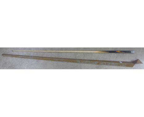 A vintage Rex Williams Pool/Snooker cue in metal case, 'The Lindop' World Champion Cue 