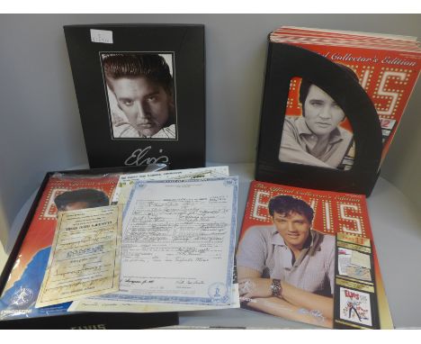 Elvis Presley magazines and a box of magazines and ephemera 