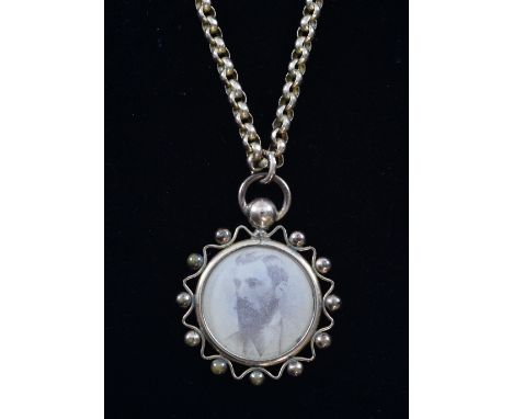 Victorian gold  guard chain, with clip, stamped 9 ct , 43 cm long  with a portrait pendant  