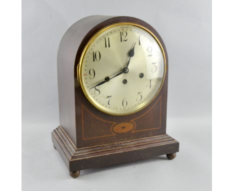 Mahogany and inlaid triple train mantel clock,