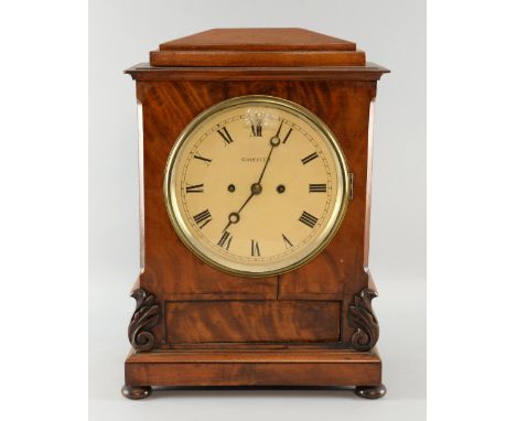 William IV mahogany cased double fusee bracket clock, the white enamelled dial with Roman numerals and marked 'Griffith', str