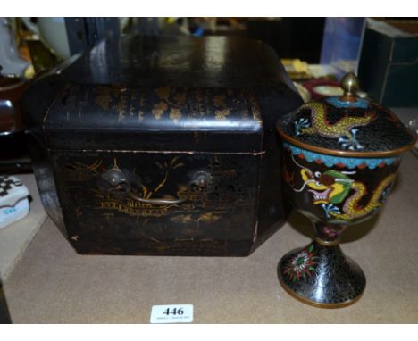 REVISED DESCRIPTION Japanese Cloisonn‚  flask and cover, dragon decorated and a black lacquer box