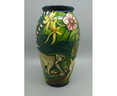 A Moorcroft Ring-Tailed Lemur vase, 18.5cm, designed by Sian Leaper, trial version, boxed 