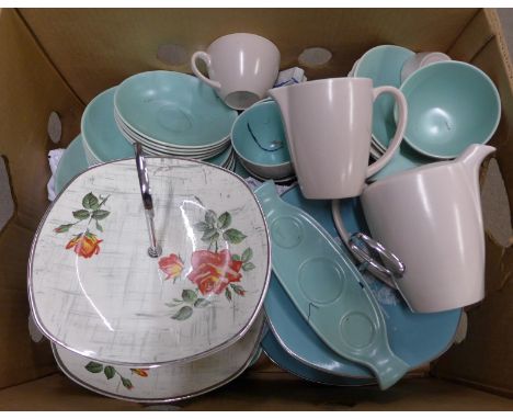 Mixed china, two Midwinter cake stands and Poole Pottery **PLEASE NOTE THIS LOT IS NOT ELIGIBLE FOR POSTING AND PACKING** 