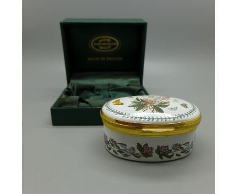 A Portmeirion oval enamel box, The Botanic Garden, 7cm, boxed 