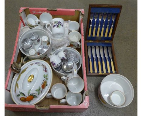 Royal Worcester Evesham cups, tablewares and cased fish knives and forks **PLEASE NOTE THIS LOT IS NOT ELIGIBLE FOR POSTING A