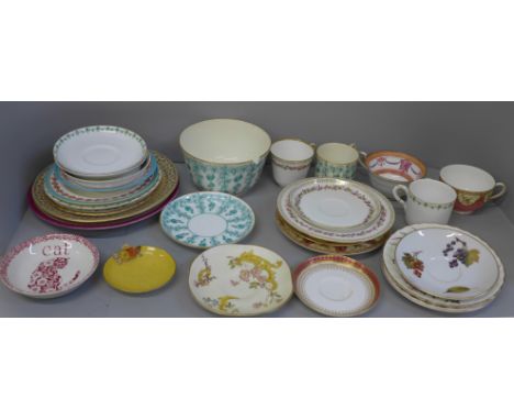 A collection of Royal Worcester plates, saucers and slop bowl, etc., bowl a/f, two trios and two duos 
