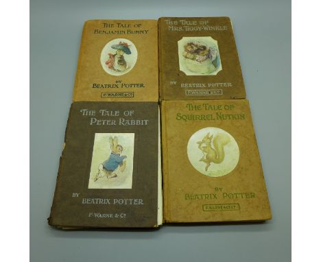 Four Beatrix Potter books including 1905 first edition The Tale of Mrs Tiggy-Winkle 