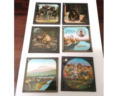 Three boxes of late 19th an early 20th century magic lantern slides to include Japan and its people and rambles around London