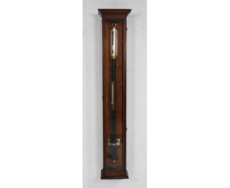 A Victorian mahogany cased Fortin type laboratory stick barometer- glass to top central column A/F - height 123cm
