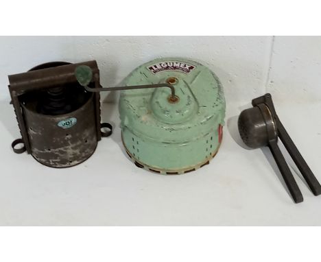 A French vintage Potato peeler, The Don cheese press and a vintage potato press.